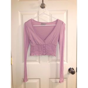 Urban Outfitters Pink Smocked LS Blouse